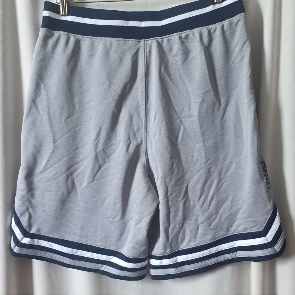 AND1 Mens Grey Mesh Basketball Shorts Retro Stripe Zipper Pockets Sz Large